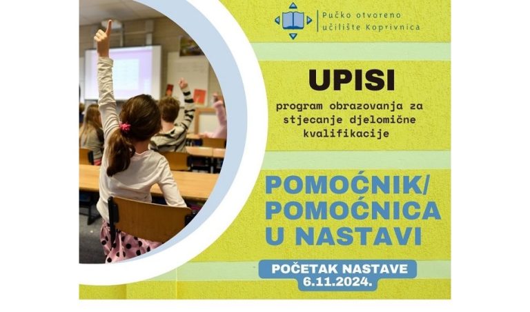 Upisi: Pomoćnik u nastavi - 2. jesenska grupa